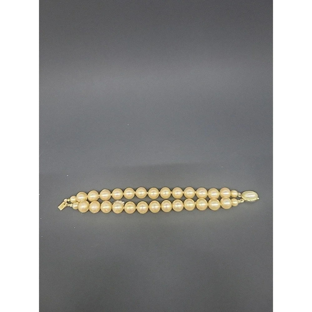 Vintage Carolee Faux Pearl Bracelet –‎ Double Strand w/ Goldtone Oval Clasp